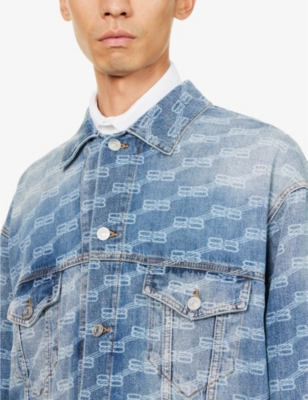 BALENCIAGA Logo-print spread-collar relaxed-fit denim jacket