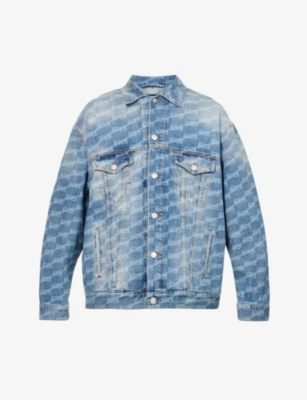 BALENCIAGA Logo-print spread-collar relaxed-fit denim jacket