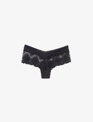 Shop Chantelle Womens 011 Black Champs Elysées Embroidered-mesh Stretch-woven Briefs