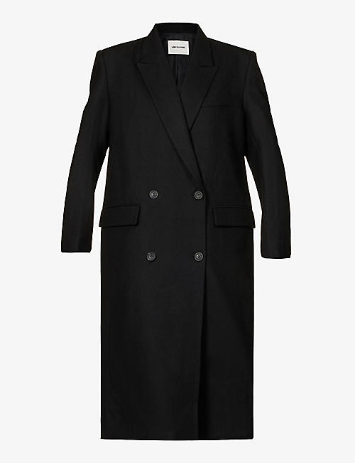 LOW CLASSIC: Double-breasted padded-shoulder regular-fit wool-blend coat