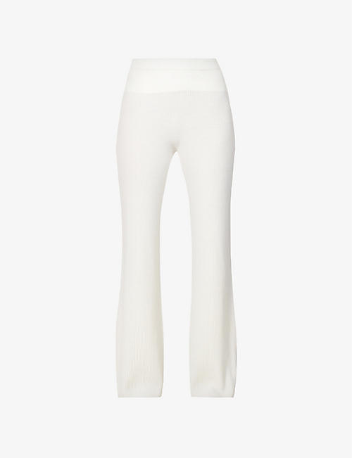 LOW CLASSIC: Ribbed structured waistband wide-leg mid-rise wool knitted trousers