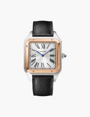 Cartier Mens Rose Gold & Steel Crw2sa0021 Santos-dumont Extra-large Stainless-steel And Leather Mech