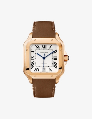 Cartier Mens Rose Gold Crwgsa0037 Santos De Large 18ct Rose-gold, Sapphire And Interchangeable Leath