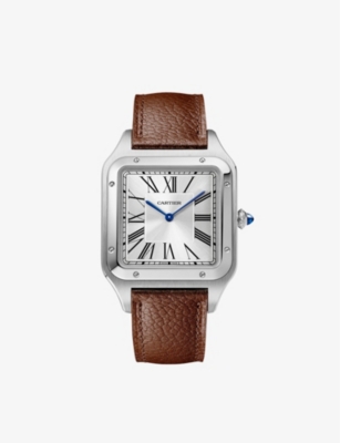 Shop Cartier Mens Steel Crwssa0044 Santos-dumont Extra-large Stainless-steel And Leather Mechanical Watch