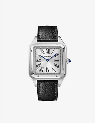 CARTIER: CRWSSA0044 Santos-Dumont extra-large stainless-steel and leather mechanical watch