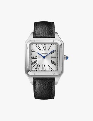 Cartier Mens Steel Crwssa0044 Santos-dumont Extra-large Stainless-steel And Leather Mechanical Watch In Steel