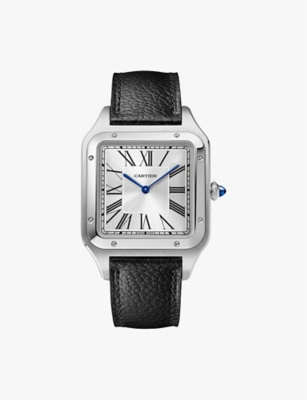 Cartier Mens Steel Crwssa0044 Santos-dumont Extra-large Stainless-steel And Leather Mechanical Watch