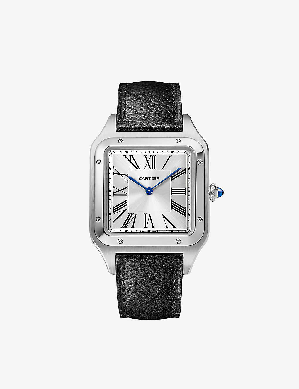 Cartier Mens Steel Crwssa0044 Santos-dumont Extra-large Stainless-steel And Leather Mechanical Watch