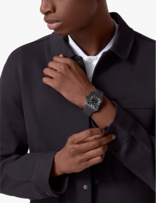 CARTIER: CRWSSA0045 Santos de Cartier large stainless steel, sapphire and interchangeable leather strap automatic watch