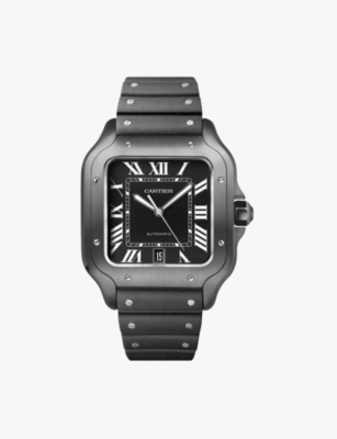 Cartier Mens Steel Crwssa0045 Santos De Large Stainless Steel, Sapphire And Interchangeable Leather