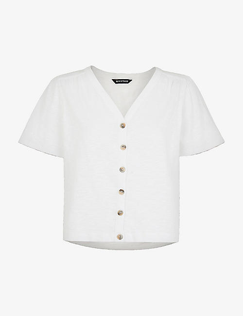 WHISTLES: Maeve buttoned cotton-jersey T-shirt