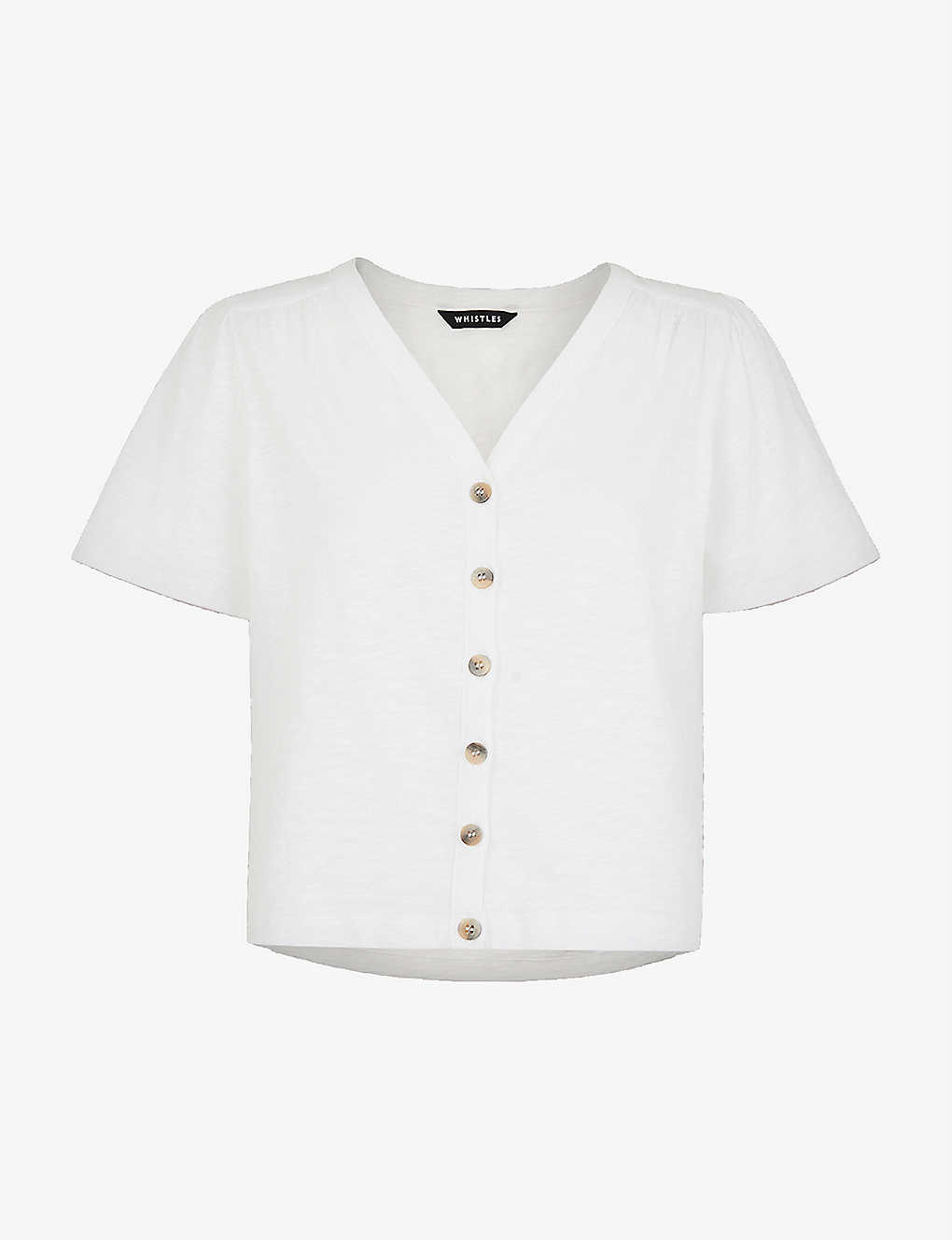 Whistles Maeve V Neck Button Front Tee In White