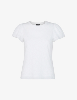 Whistles Womens White Round-neck Frilled-sleeve Cotton T-shirt