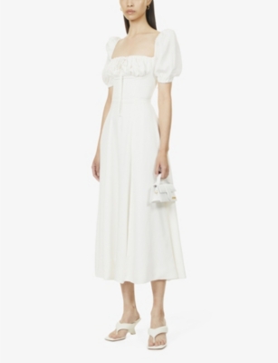 Shop House Of Cb Women's Rose Print Tallulah Puffed-sleeve Woven Midi Dress In White