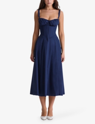House Of Cb Womens Navy Carmen Sleeveless Cotton-blend Midi Dress In Navy
