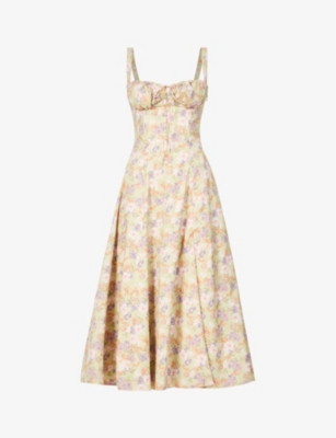 House Of Cb Carmen Sleeveless Cotton-blend Midi Dress In Peony Print