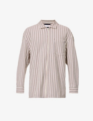 Striped zip-up relaxed-fit cotton-jersey shirt