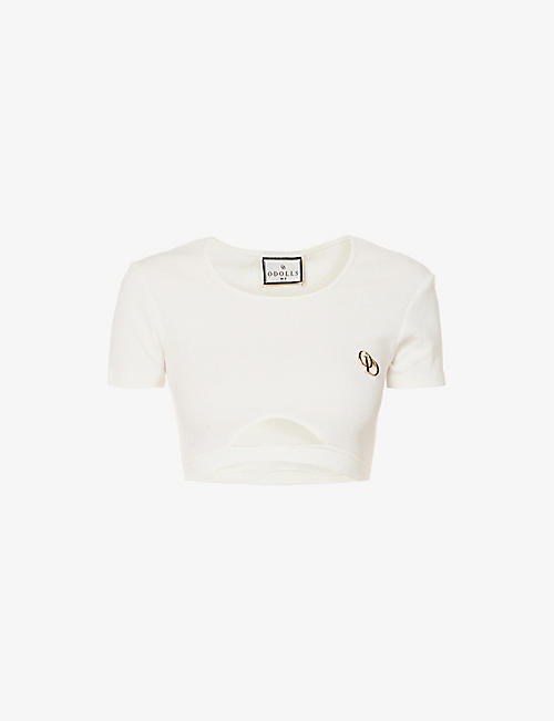 ODOLLS COLLECTION: Slim-fit brand-plaque recycled-cotton and recycled-polyester-blend crop top