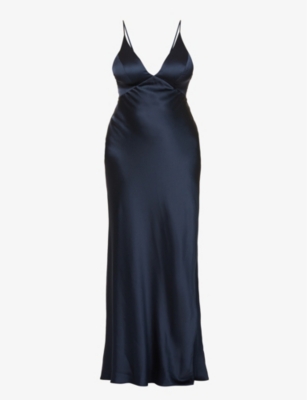 Jenny Yoo Eloise V-neck Satin Midi Dress In French Blue