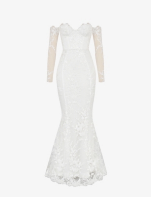 House Of Cb Isabelle Floral-lace Bridal Gown In White