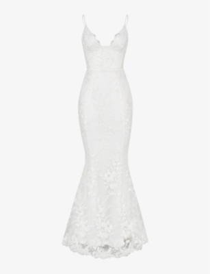 House Of Cb Solene Scallop-trim Floral-lace Bridal Gown In White