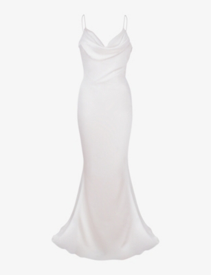 HOUSE OF CB: Aurelie cowl-neck satin-texture bridal gown