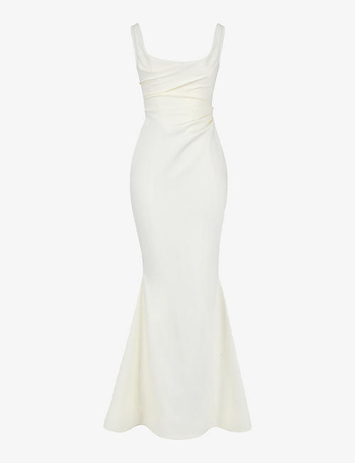HOUSE OF CB: Emilie cowl-overlay satin bridal gown