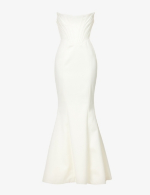 House Of Cb Ines Flared Satin Wedding Dress In Ivory