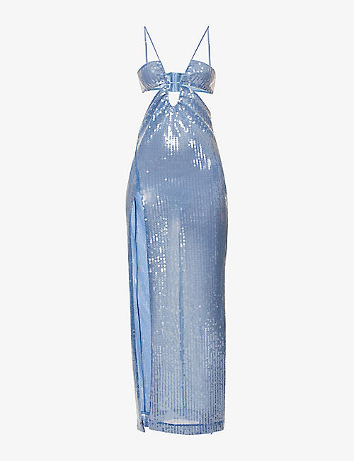 NENSI DOJAKA: V-neck sequin-embellished stretch-woven maxi dress