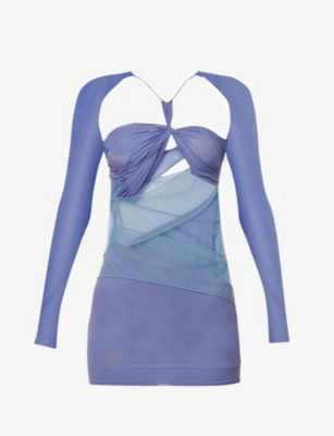 NENSI DOJAKA: Cut-out sheer-panel stretch-silk mini dress
