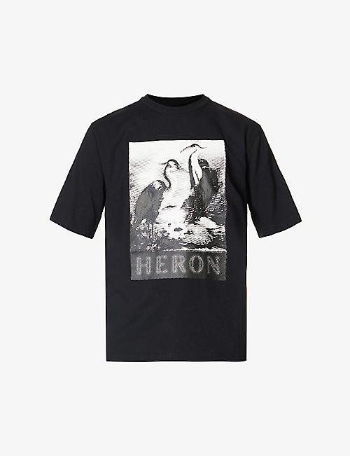 HERON PRESTON: Halftone Heron graphic-print relaxed-fit cotton-jersey T-shirt