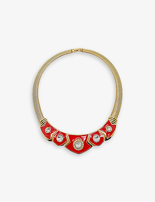 JENNIFER GIBSON JEWELLERY: Pre-loved yellow gold-plated metal, crystal and enamel necklace
