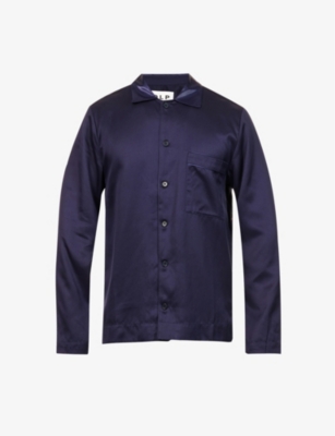 Cdlp Spread-collar Long-sleeved Relaxed-fit Woven Pyjama Top In Navy