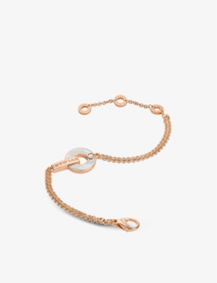BVLGARI: BVLGARI BVLGARI Openwork 18ct rose-gold, mother of pearl, and 0.06ct round brilliant-cut diamond bracelet
