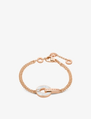 BVLGARI: BVLGARI BVLGARI Openwork 18ct rose-gold, mother of pearl, and 0.06ct round brilliant-cut diamond bracelet