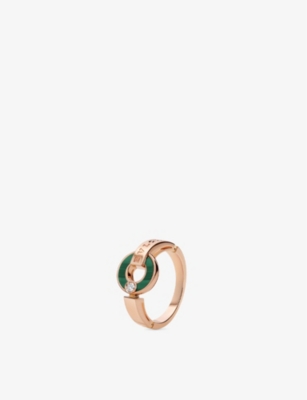 BVLGARI: BVLGARI BVLGARI 18ct rose-gold, 0.04ct brilliant-cut diamond and malachite ring