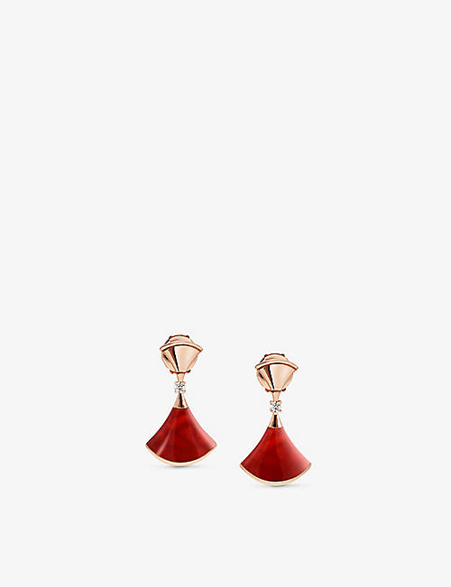 BVLGARI: Divas Dream 18ct rose-gold, 0.07ct brilliant-cut diamond and carnelian earrings