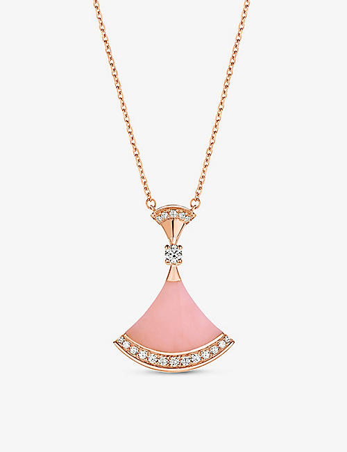 BVLGARI: Divas' Dream 18ct rose-gold, 0.28ct brilliant-cut diamond and pink opal pendant necklace