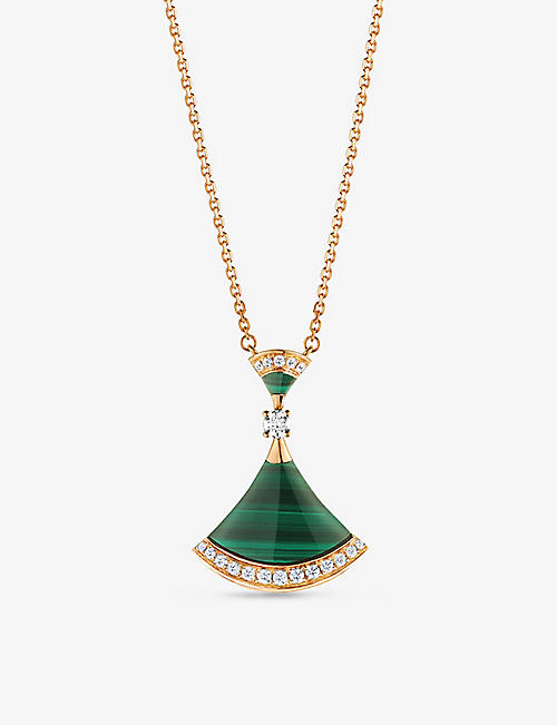 BVLGARI: Divas' Dream 18ct rose-gold, 0.28 brilliant-cut diamond and malachite pendant necklace