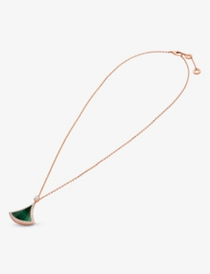 BVLGARI: Divas' Dream 18ct rose-gold, 0.5ct brilliant-cut diamond and malachite pendant necklace