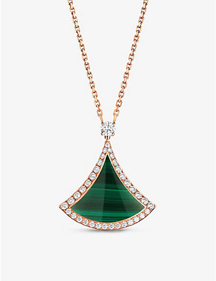 BVLGARI: Divas' Dream 18ct rose-gold, 0.5ct brilliant-cut diamond and malachite pendant necklace