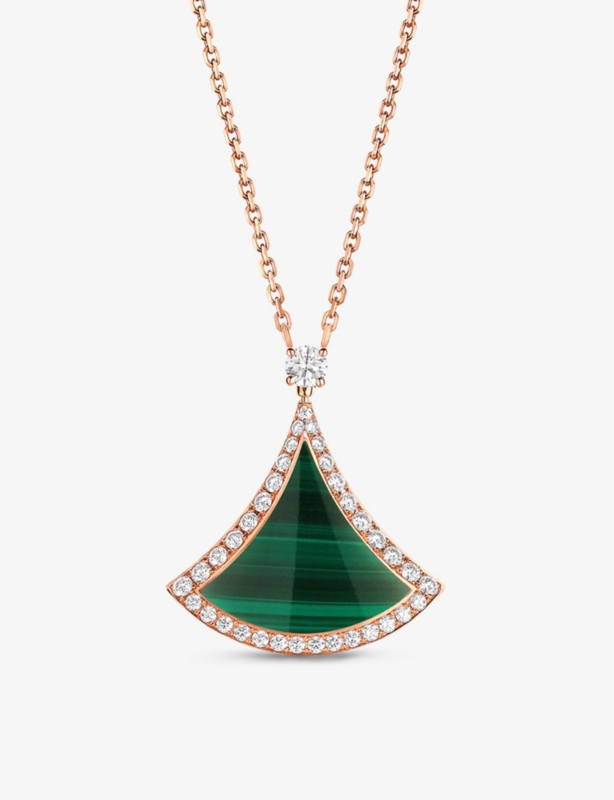 Divas' Dream 18ct rose-gold, 0.5ct brilliant-cut diamond and malachite pendant necklace