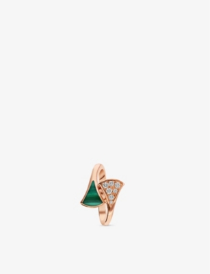 BVLGARI: Divas Dream 18ct rose-gold, 0.08ct brilliant-cut diamond and malachite ring