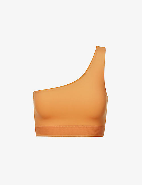 GIRLFRIEND COLLECTIVE: Bianca one-shoulder stretch-recycled polyester sports bra