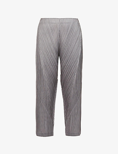 PLEATS PLEASE ISSEY MIYAKE: Try Angle pleated tapered high-rise woven trousers