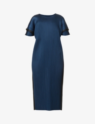 PLEATS PLEASE ISSEY MIYAKE：矩形褶裥针织长款连衣裙