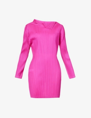 Issey Miyake Pleats Please Womens Neon Pink Pleated Woven Mini Dress |  ModeSens