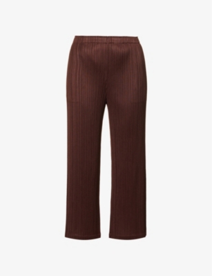 Issey Miyake Pleats Please Womens Dark Brown Forward 2 Straight-leg  Mid-rise Pleated Woven Trousers | ModeSens