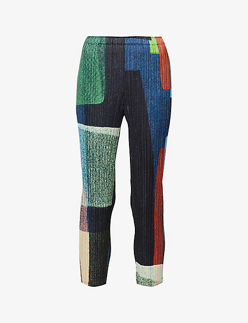 PLEATS PLEASE ISSEY MIYAKE: Mixing pattern-printed slim-leg woven trousers