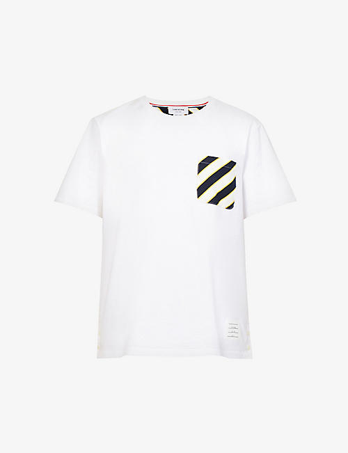 THOM BROWNE: Striped-pocket boxy-fit cotton-jersey T-shirt